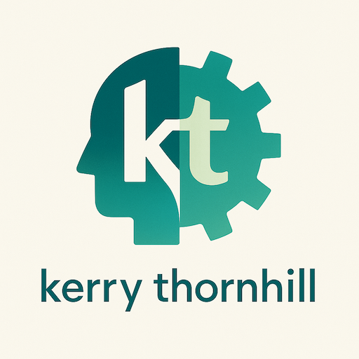 Minimalist ‘kt’ monogram logo for site navigation symbolizing Kerry Thornhill’s philosophical systems work.
